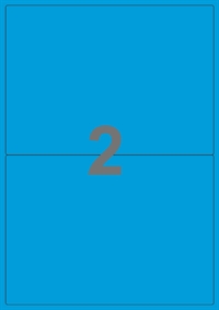 A4-etiketter, 2 stansade etiketter/ark, 199,6 x 143,5 mm, blå , A5, 100 ark