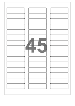 A4-etiketter, 45 stansade etiketter/ark, 58,0 x 17,8 mm, vit blank/glossy, 100 ark
