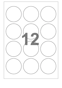 A4-etiketter, 12 stansade etiketter/ark, Ø60,0 mm, vit matt, 100 ark