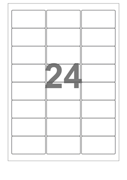 A4-etiketter, 24 stansade etiketter/ark, 64,0 x 33,9 mm, vit blank/glossy, 100 ark
