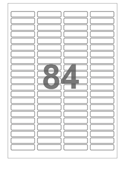 A4-etiketter, 84 stansade etiketter/ark, 46,0 x 11,1 mm, vit blank/glossy, 100 ark