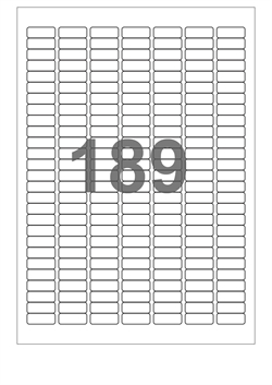 A4-etiketter, 189 stansade etiketter/ark, 25,4 x 10,0 mm, vit blank/glossy, 100 ark