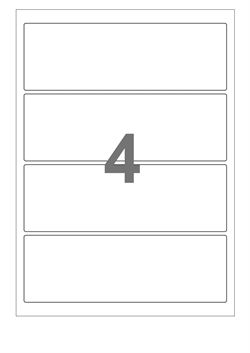 A4-etiketter, 4 stansade etiketter/ark, 195,0 x 65,0 mm, vit blank/glossy, 100 ark