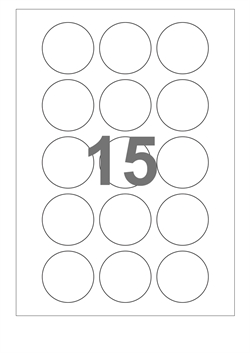A4-etiketter, 15 stansade etiketter/ark, Ø50 mm, vit matt, 100 ark