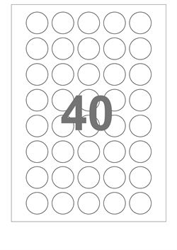 A4-etiketter, 40 stansade etiketter/ark, Ø30 mm, vit matt, 100 ark