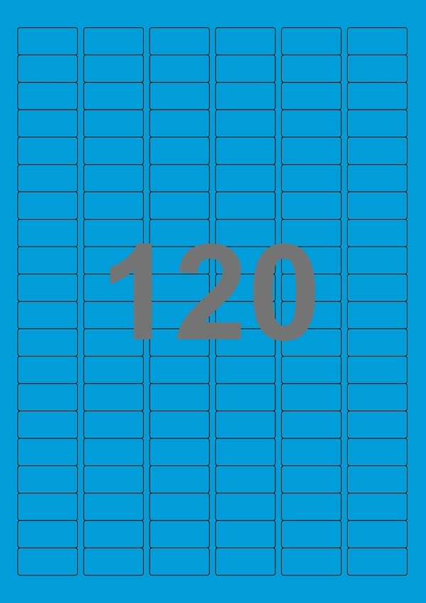 A4-etiketter, 120 stansade etiketter/ark, 30,0 x 14,0 mm, blå, 100 ark