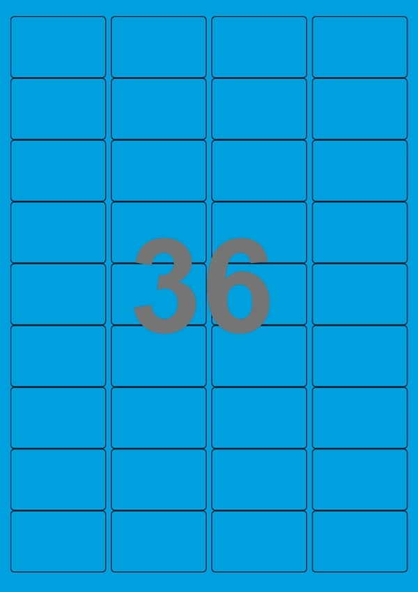 A4-etiketter, 36 stansade etiketter/ark, 48,0 x 31,0 mm,(blå, 100 ark