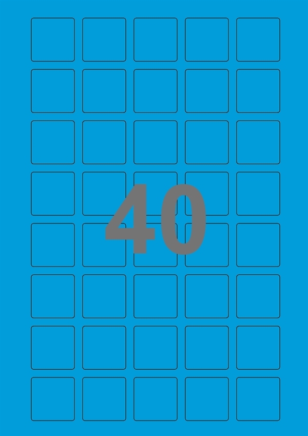 A4-etiketter, 40 stansade etiketter/ark, 30,0 x 30,0 mm, blå, 100 ark