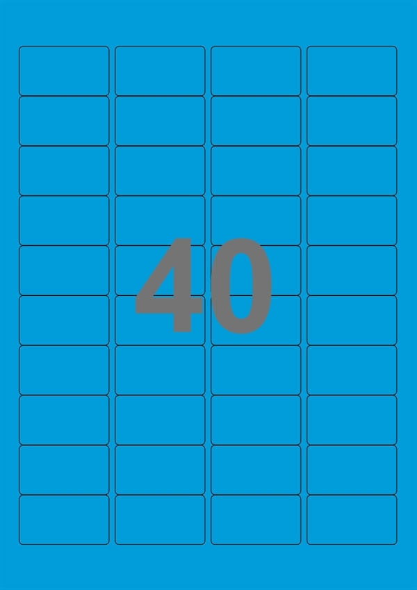 A4-etiketter, 40 stansade etiketter/ark, 45,7 x 25,4 mm, blå, 100 ark