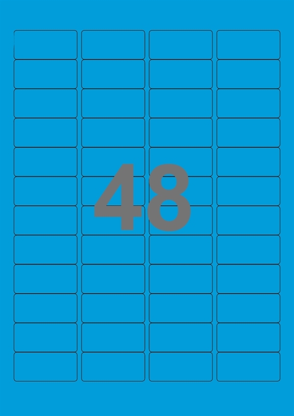 A4-etiketter, 48 stansade etiketter/ark, 45,7 x 21,2 mm, blå, 100 ark