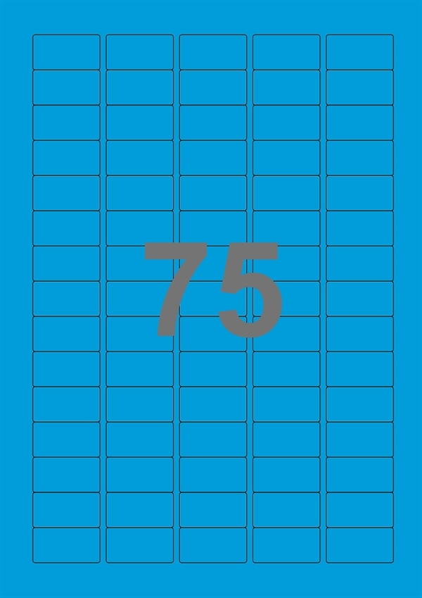 A4-etiketter, 75 stansade etiketter/ark, 34,0 x 18,0 mm, blå, 100 ark