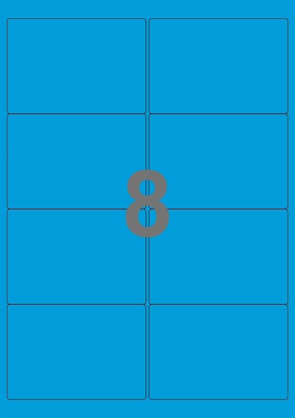 A4-etiketter, 8 stansade etiketter/ark, 99,1 x 67,7  mm, (blå, 100 ark