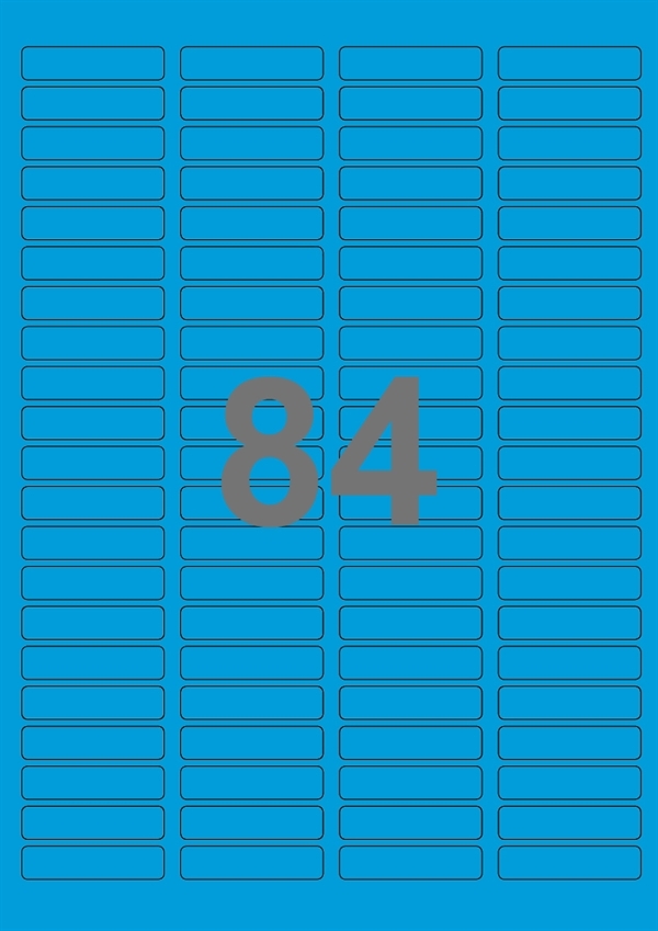A4-etiketter, 84 stansade etiketter/ark, 46,0 x 11,1 mm, blå, 100 ark