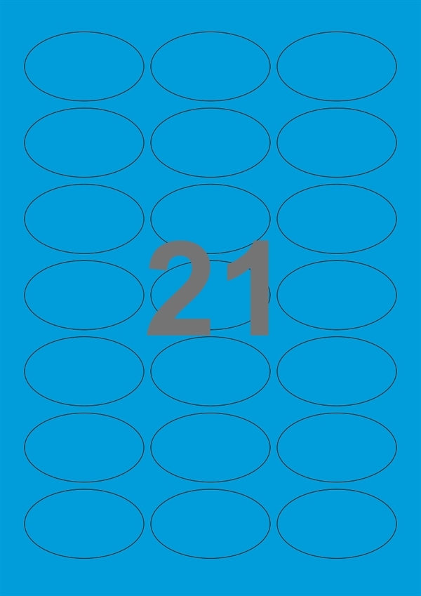A4-etiketter, ovale, 21 stansade etiketter/ark, 60,0 x 35,0 mm, blå, 100 ark