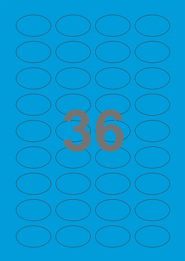 A4-etiketter, ovale, 36 stansade etiketter/ark, 40,0 x 25,0 mm, blå, 100 ark