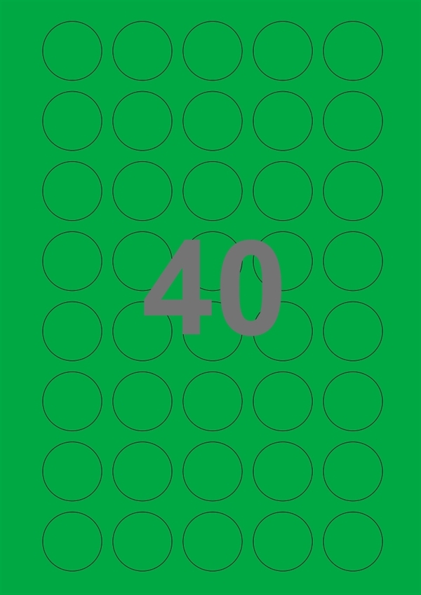 A4-etiketter, 40 stansade etiketter/ark, Ø30 mm, grön, 100 ark