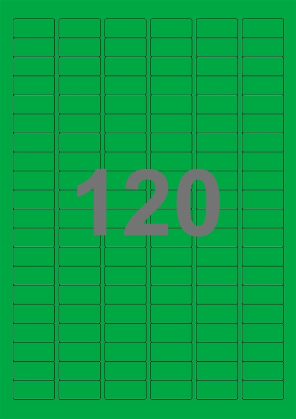 A4-etiketter, 120 stansade etiketter/ark, 30,0x14,0 mm, grön, 100 ark
