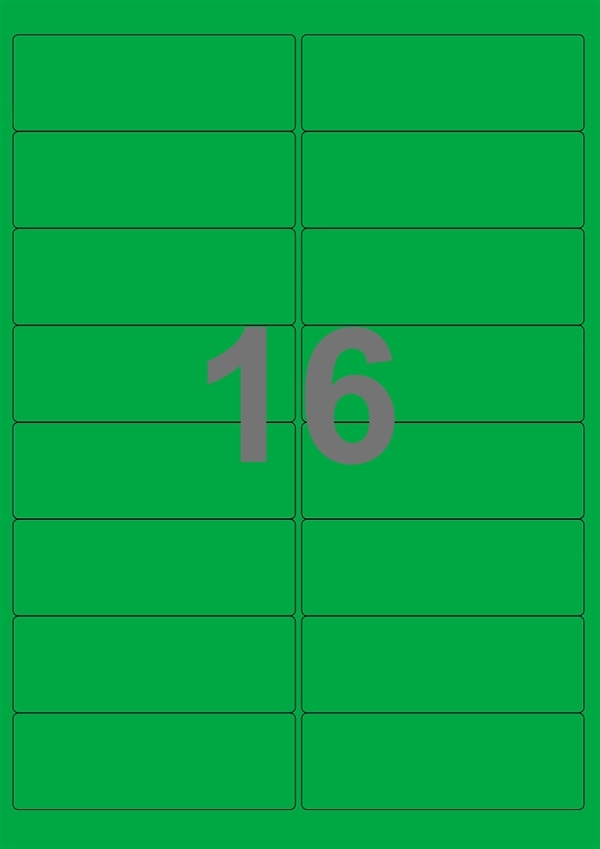 A4-etiketter, 16 stansade etiketter/ark, 99,1 x 33,9 mm, grön, 100 ark