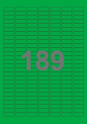 A4-etiketter, 189 stansade etiketter/ark, 25,4 x 10,0 mm, grön, 100 ark