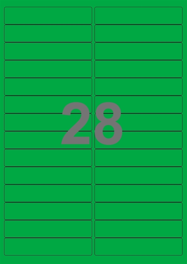 A4-etiketter, 28 stansade etiketter/ark, 99,0 x 20,0 mm, grön, 100 ark