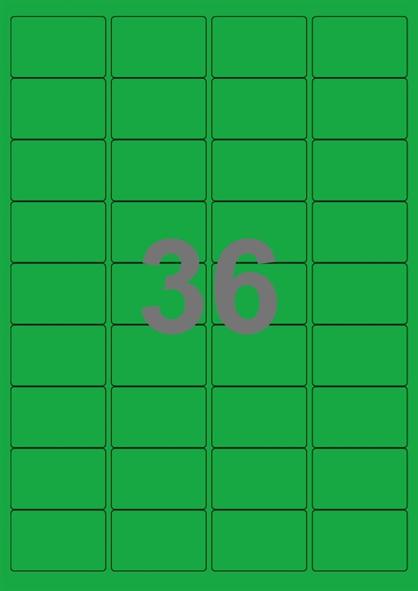 A4-etiketter, 36 stansade etiketter/ark, 48,0 x 31,0 mm, grön, 100 ark