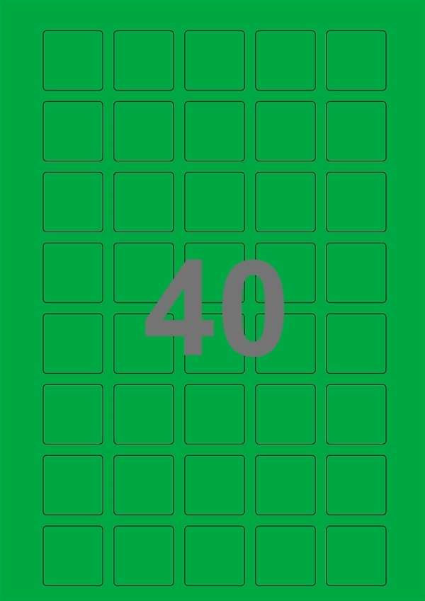 A4-etiketter, 40 stansade etiketter/ark, 30,0 x 30,0 mm, grön, 100 ark
