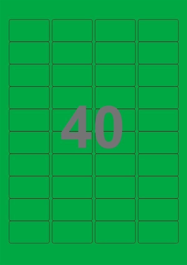 A4-etiketter, 40 stansade etiketter/ark, 45,7 x 25,4 mm, grön, 100 ark