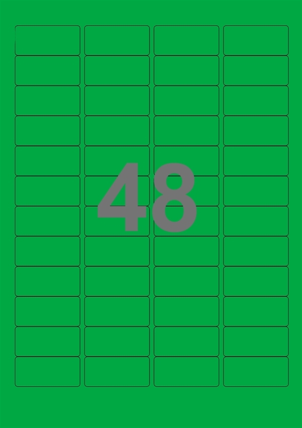 A4-etiketter, 48 stansade etiketter/ark, 45,7 x 21,2 mm, grön, 100 ark