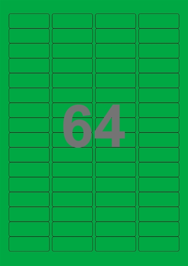 A4-etiketter, 64 stansade etiketter/ark, 45,7 x 16,9 mm, grön, 100 ark