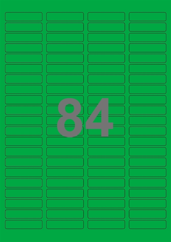 A4-etiketter, 84 stansade etiketter/ark, 46,0 x 11,1 mm, grön, 100 ark