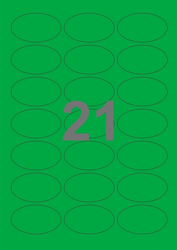 A4-etiketter, ovale, 21 stansade etiketter/ark, 60,0 x 35,0 mm, grön, 100 ark