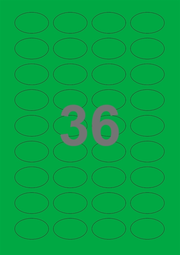 A4-etiketter, ovale, 36 stansade etiketter/ark, 40,0 x 25,0 mm, grön, 100 ark