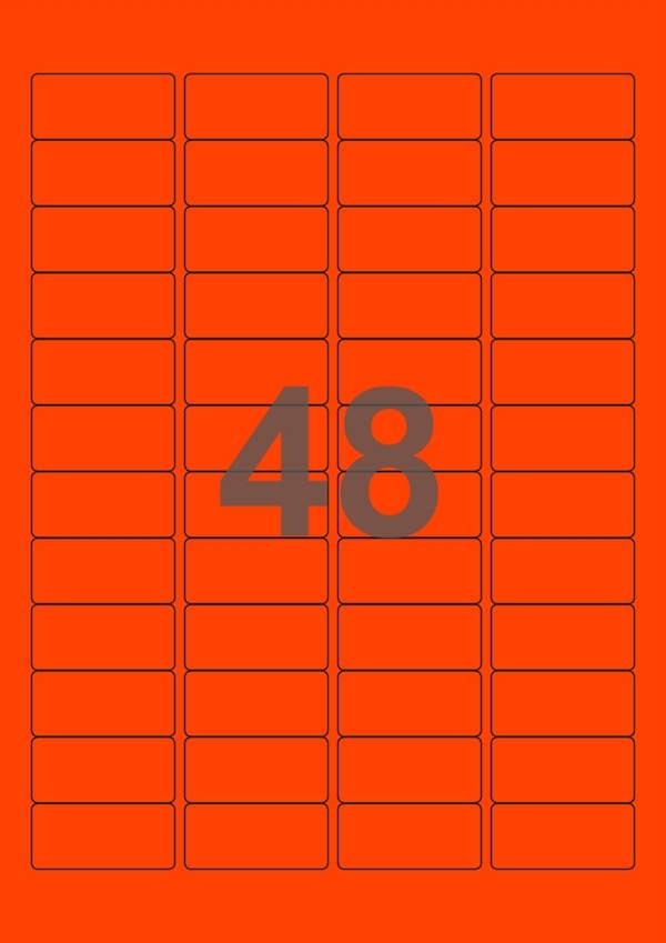 A4-etiketter, 48 stansade etiketter/ark, 45,7 x 21,2 mm, röd neon, 100 ark