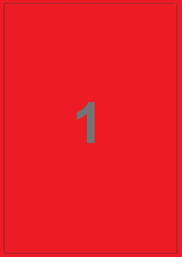 A4-etiketter, 1 stansad etikett/ark, 199,6 x 289,0 mm, röd, 100 ark