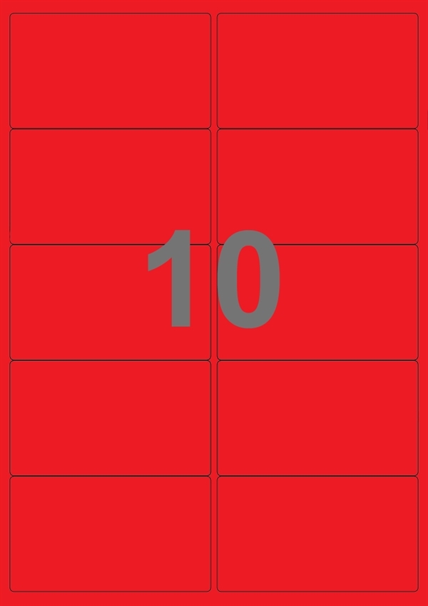 A4-etiketter, 10 stansade etiketter/ark, 99,1 x 57,0  mm, röd, 100 ark