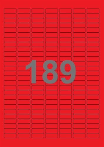 A4-etiketter, 189 stansade etiketter/ark, 25,4 x 10,0 mm, röd, 100 ark