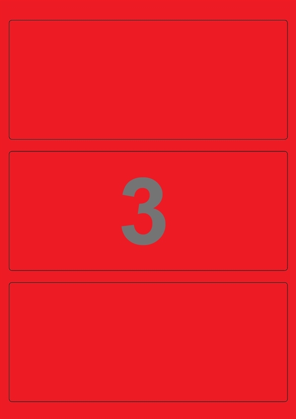 A4-etiketter, 3 stansade etiketter/ark, 198,0 x 85,0 mm, röd, 100 ark