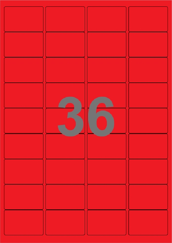 A4-etiketter, 36 stansade etiketter/ark, 48,0 x 31,0 mm,  röd, 100 ark