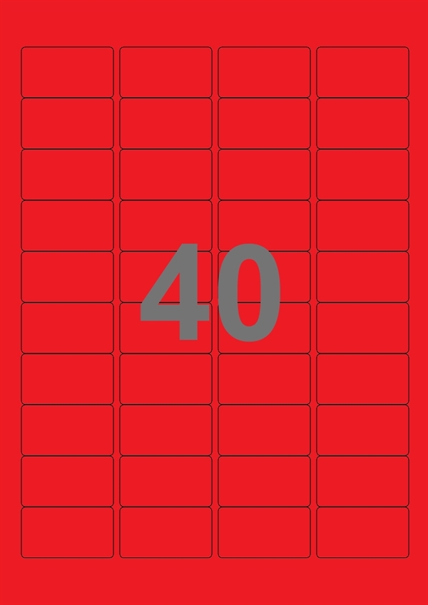 A4-etiketter, 40 stansade etiketter/ark, 45,7 x 25,4 mm, röd, 100 ark