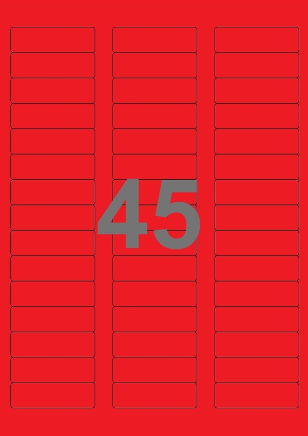 A4-etiketter, 45 stansade etiketter/ark, 58,0 x 17,8 mm, röd, 100 ark