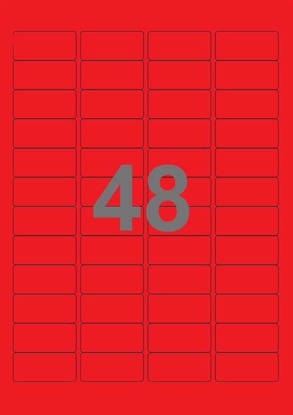 A4-etiketter, 48 stansade etiketter/ark, 45,7 x 21,2 mm, röd, 100 ark