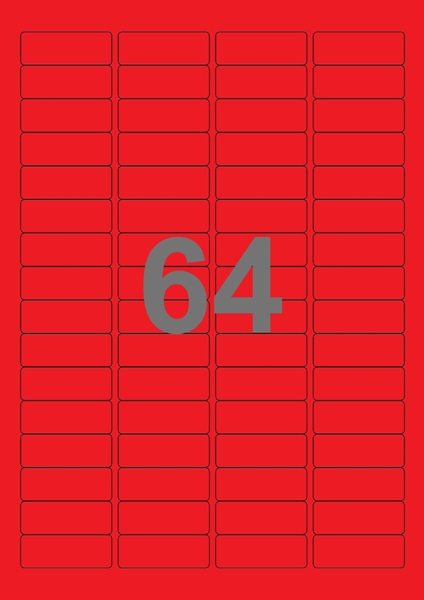 A4-etiketter, 64 stansade etiketter/ark, 45,7 x 16,9 mm, röd, 100 ark