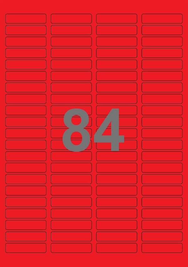 A4-etiketter, 84 stansade etiketter/ark, 46,0 x 11,1 mm, röd, 100 ark