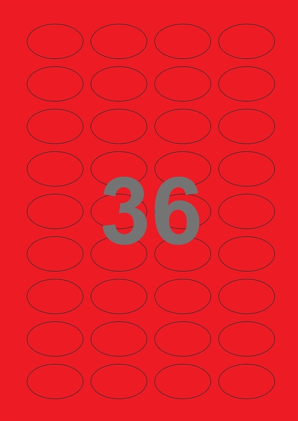A4-etiketter, ovale, 36 stansade etiketter/ark, 40,0 x 25,0 mm, röd, 100 ark