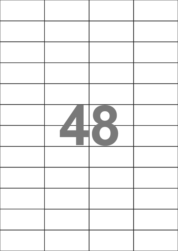 A4-48 slids, 48 stansade etiketter/ark, 52,5 x 24,6 mm, vit matt 100 ark