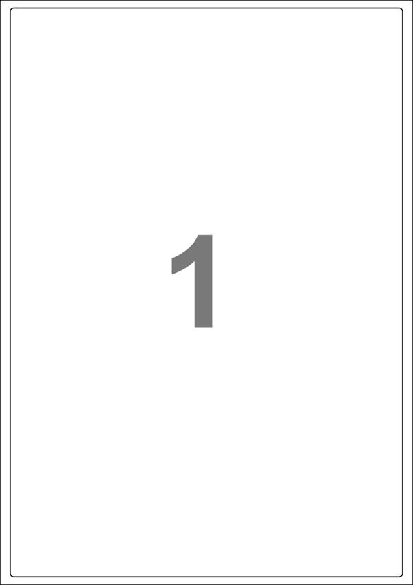 A4-etiketter, 1 stansad etikett/ark, 199,6 x 289,0 mm, vit blank/glossy, 100 ark
