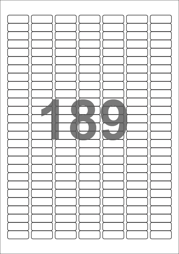 A4-etiketter, 189 stansade etiketter/ark, 25,4 x 10,0 mm, vit blank/glossy, 100 ark