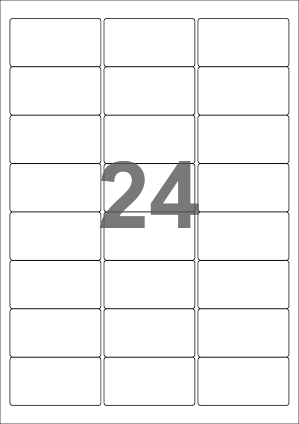 A4-24, 24 Stansade etiketter/ark, 64,0 x 33,9 mm, vit matt, 100 ark