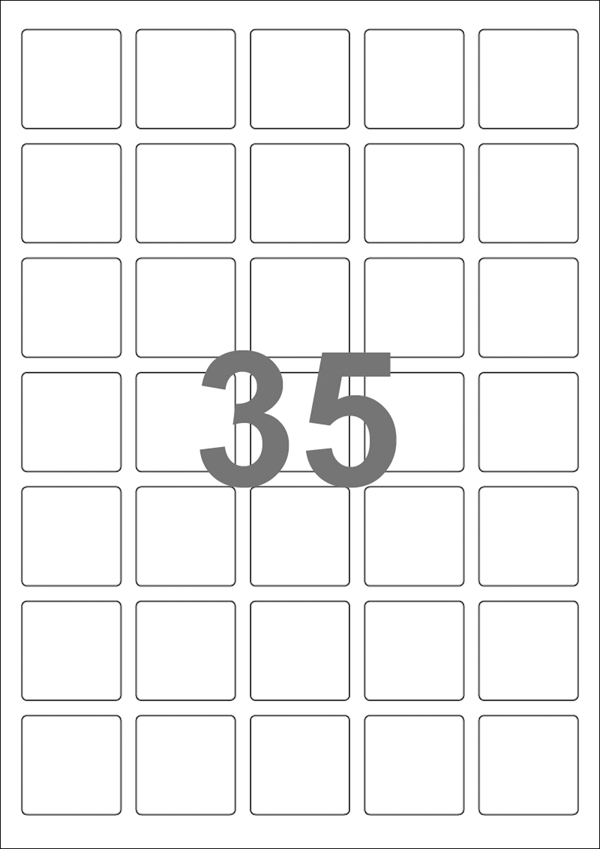 A4-35 kvad., 35 Stansade etiketter/ark, 35,0 x 35,0 mm, vit matt, 100 ark