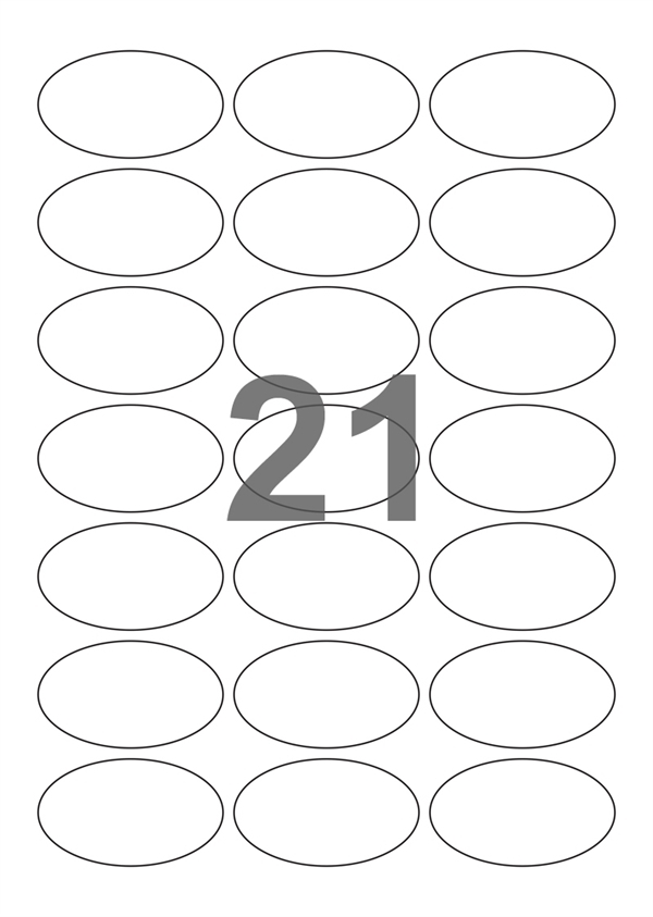 A4-21 oval, 21 Stansade etiketter/ark, 60,0 x 35,0 mm, vit matt, 100 ark